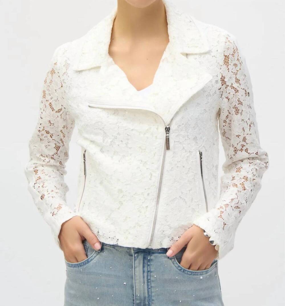 NEW JOSEPH RIBKOFF lace fitted moto jacket in vanilla